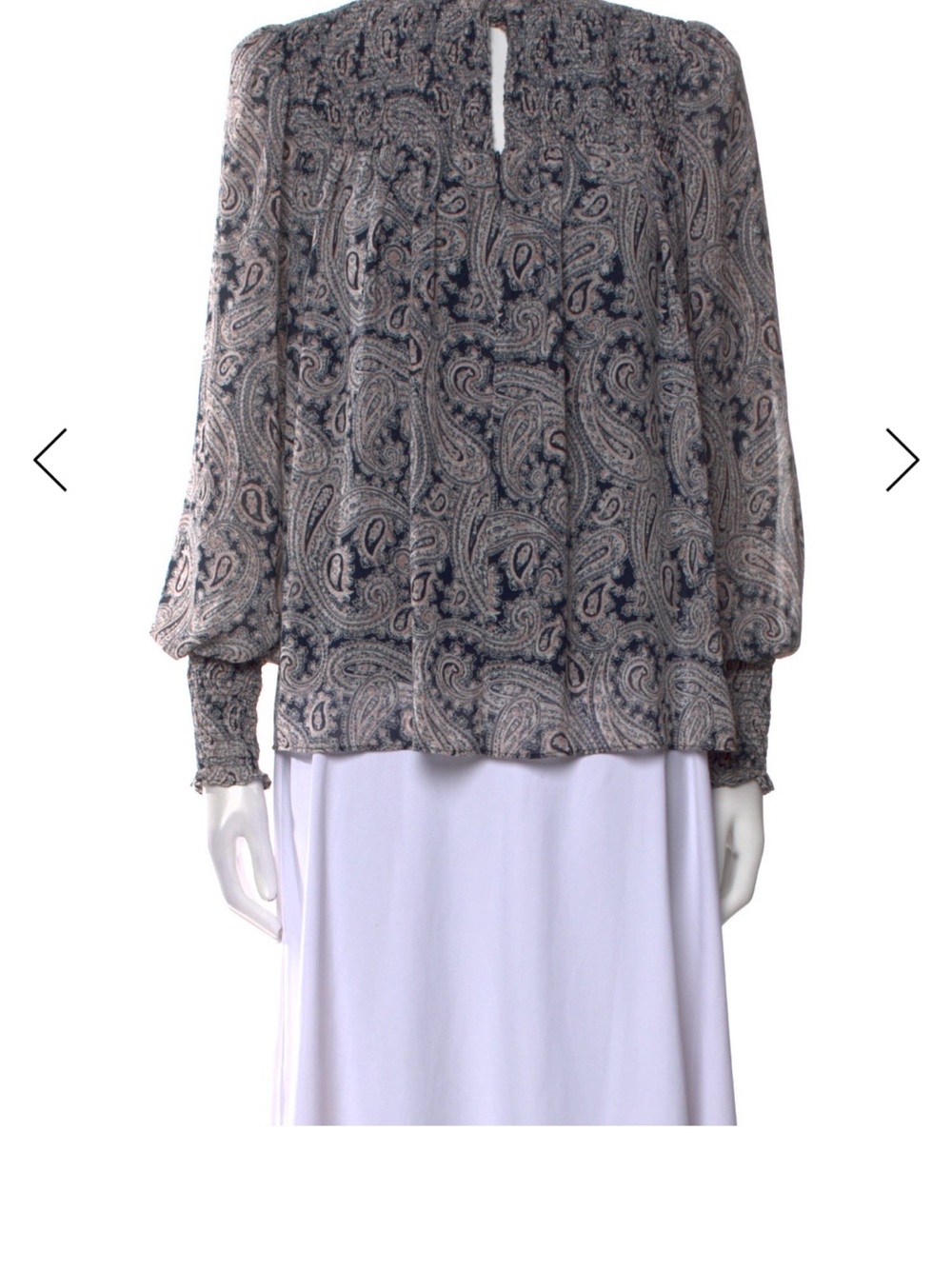 cinq a sept Paisley Smocked Blouse - Blue Cream size Small Preowned